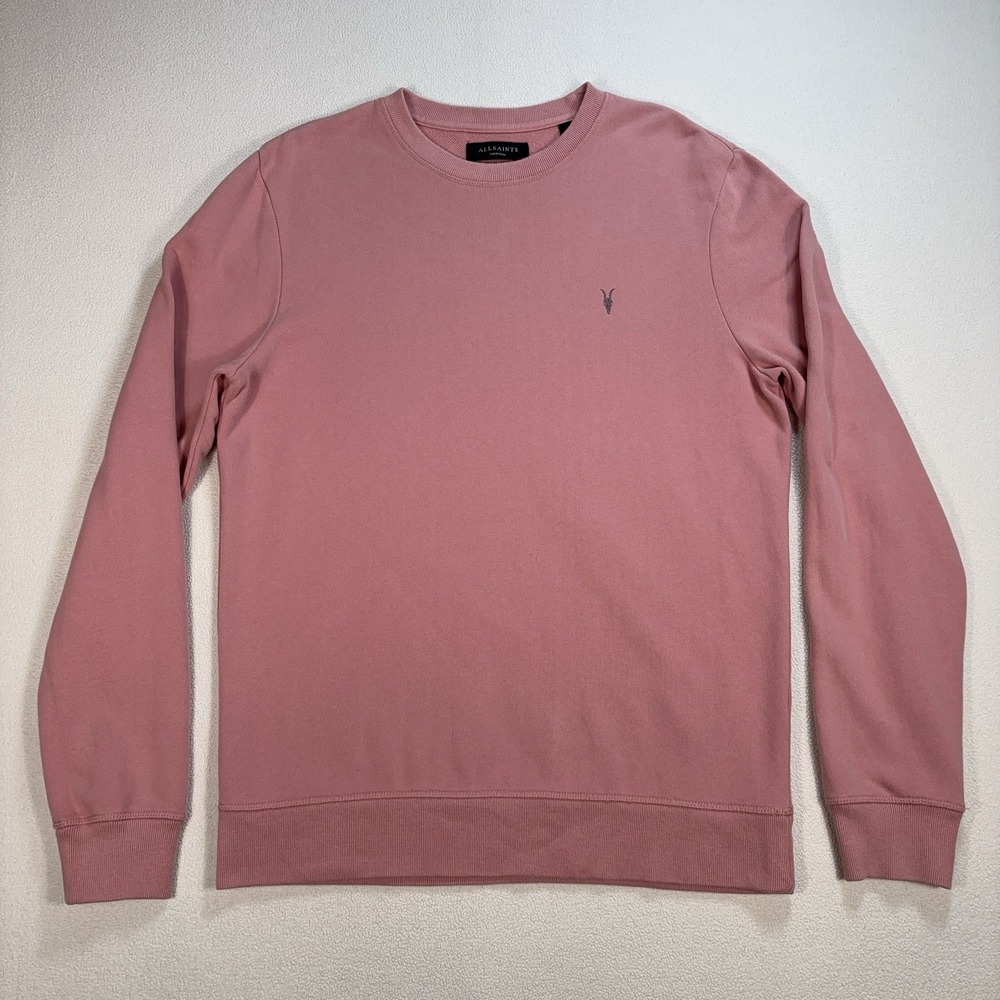 AllSaints Raven Sweatshirt Men's M Pink 100% Cotton Crewneck Logo MF100W
